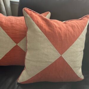 Homegoods Square Linen Rust & Tan Pillows 20”x20”
